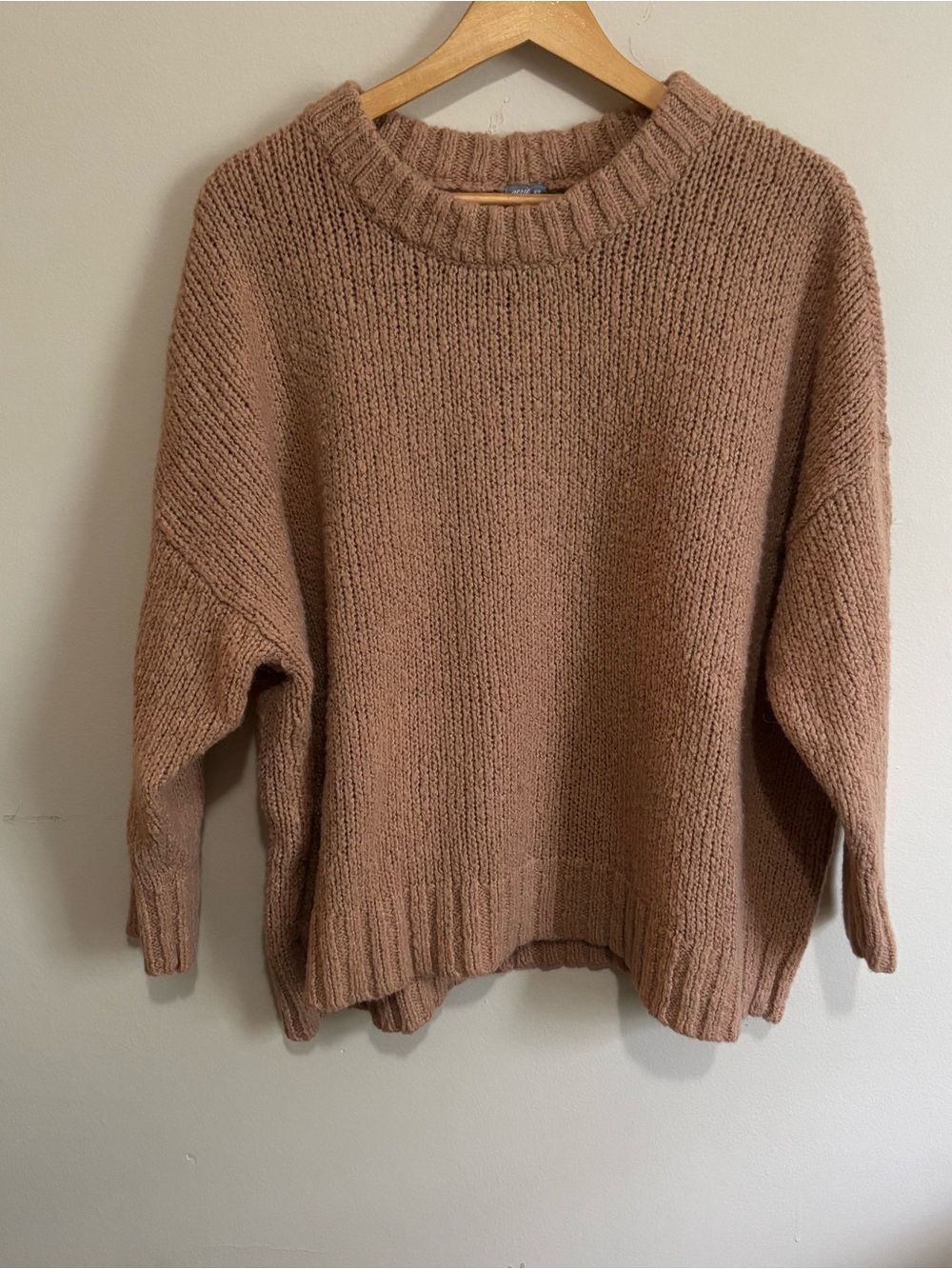 Aerie Oversized Tan Wool Blend Chunky Knit 3/4 Sleeve Sweater M